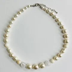 ガラスバロックパール+シェルmixネックレス/オフホワイト/R/made in japan