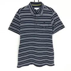 【美品】キャロウェイ 半袖ポロシャツ ネイビー×白 ボーダー スナップボタン メンズ LL ゴルフウェア Callaway