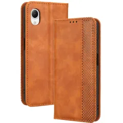 Galaxy A23 5G ケース 手帳 SC-56C SCG18 ギャラクシーa23 チェック柄 合革 レトロ 手帳 ケース 【Color】 キャメル