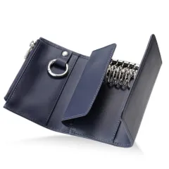 [FABULO] キーケース メンズ スマートキー 本革 カードキー 小銭入れ カード入れ レディース 小さめ 4色 (ネイビー) [ネイビー（スムースレザー）]