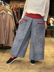 ラップパンツ レディース サイドスリット 涼しい 背面ウエストゴム お腹周り すっきり タイ 幾何学模様 モン族柄