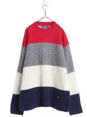 【お得なクーポン配布中!】 90s トミーヒルフィガー ロールネック シェットランド ウール ニット セーター メンズ L / オールド ワイド ボーダー リブ編み カットソー