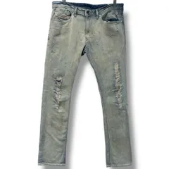 DIESEL × adidas ディーゼル アディダス ADI-THANAZ コラボジーンズ ブルー系 32インチ イタリア製 クラッシュデニム ストレート ジーパン メンズ ゴーゴー古着マルイ草加店鴻698Y