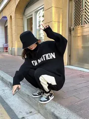 ニット セーター 長袖 Uネック 丸首 秋冬 レディース カジュアル [935]