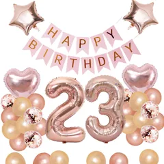 【特価セール】23 HAPPY 数字バルーン BIRTHDAYガーランド セット ハート風船 飾り付け 紙吹雪風船 風船 バースデーバルーン バルーン 大人 誕生日 女の子 23歳 ローズピンク