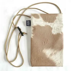 「ファー柄・茶」ナイロン裏地付き　スマホポシェット　スマホポーチ　サコッシュ　ミニショルダーバッグ　レザー　シンプル