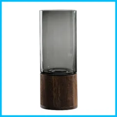 【在庫処分】花瓶 ガラス 木製 フラワーベース 北欧 おしゃれ 花器 透明 ブラック グレー 大きい 花びん シンプル 高さ25cm 30cm 北欧 インテリア リビング 寝室オフィス (高さ:26cm)