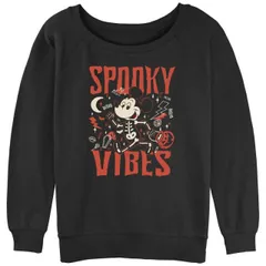 【送料無料】 ディズニー レディース Tシャツ トップス Disney's Mickey Mouse Skeleton Spooky Vibes Juniors' Graphic Pullover Black