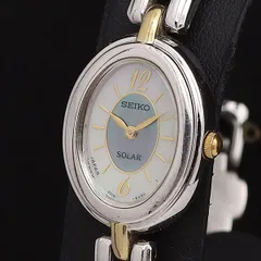 稼働 セイコー ソーラー V110-5A20 ホワイトシェル×ブルーシェル文字盤 オーバル アラビア レディース腕時計 ECT9721000KYM