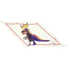 【未使用品】コーチ　COACHxBASQUIAT　バスキアコラボ　シルク　スカーフ　恐竜　6537　ホワイト/マルチカラー