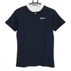 【美品】スリクソンバイデサント 半袖ポロシャツ ネイビー×白 スナップボタン レディース M ゴルフウェア SRIXON