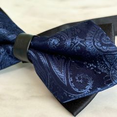 蝶ネクタイ 結婚式 ペイズリー柄 青色 ブルー ボウタイ  結婚式 フック式 簡単着脱 プレゼント