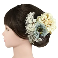 髪飾り 成人式 3点セット 白 青 青緑 クリーム色 カスミソウ 振袖 前撮り 袴 花 着物 和装 コーム Uピン 日本製 結婚式 卒業式 No.9-5341