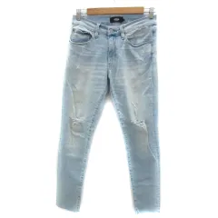 アズールバイマウジー AZUL by moussy デニムパンツ ジーンズ テーパードパンツ ロング丈 ダメージ加工 カットオフ M ライトブルー /YS10