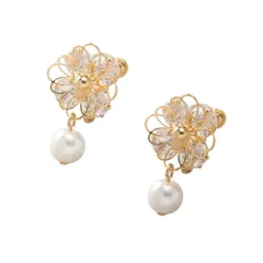 【ゴールド×イヤリング】[Cream dot. クリームドット公式] イヤリング レディース  金属アレルギー ニッケルフリー フラワー ビジュー パール ワイヤー 透かし 大人 