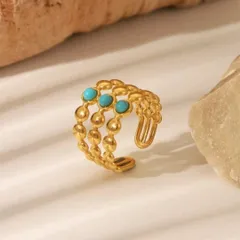 天然トルコ石含浸なしリング750(18金) 天然ダイヤ日宝鑑別