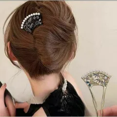 かんざしバチ型ヘアアクセ黒パール着物和風大人可愛い上品花簡単シンプルお洒落浴衣春