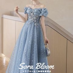 お花のデザインにパールが可愛い フリルのオフショルのドレス XSサイズあり【ANGEL R/エンジェルアール】フリルショルダー