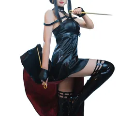 【訳アリ】[NOKIJP] ヨル コスプレ衣装 ウイッグ付き サテン 大人用 仮装 文化祭 イベント アニメ コスプレ Lサイズ