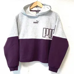 (^w^)b PUMA プーマ コットン配合 スウェット パーカー フーディ 683612 ストリート スポーティ ショート丈 可愛い 長袖 トップス ライトグレー×パープル レディース 女性 サイズ S