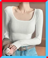 新品 長袖Tシャツ レディース スクエアネック 春 秋 ベーシック Uネック トップス カットソー 【送料無料】