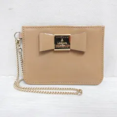 ランバンオンブルー LANVIN en Bleu ポリーヌ パスケース カードケース 定期入れ リボン 薄茶 ブラウン チェーン付き