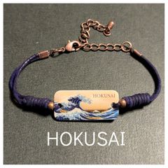 【ハンドメイド】北斎「神奈川沖浪裏」レザーコード・ブレスレット(パープル)