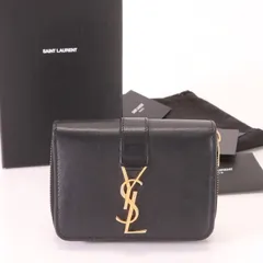■美品■サンローラン パリ■YSL■レザー 二つ折り 財布 ラウンドファスナー ブラック ゴールド ミニ ウォレット レディース GGB 0426-1G9【中古】