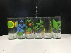か51 昭和レトロポップ　佐々木ガラス　花柄ゾンビグラス6コ　当時物　レトロ