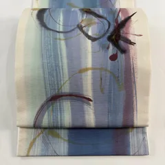 【美品】 袋帯 名品 幾何学模様 金彩 水色 全通 正絹 【中古】