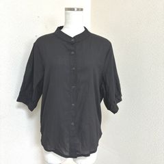 NinaetLina（ニナエリナ）レディース　大きいサイズ　バンドカラーシャツ　半袖　チャコール　XL