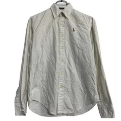 Ralph Lauren 長袖 無地シャツ 2 M 程 ホワイト ラルフローレン ボタンダウン ワンポイント ポニー刺繍 古着卸 アメリカ仕入 a701-6534