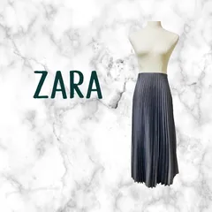 ZARA 光沢グレー シルバーグレー プリーツスカート ロングスカート サイズXS　小さいサイズ