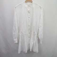 ◇ ⊂ アングリッド コットン100％ 長袖 ノーカラードロストチュニックシャツ サイズフリー ホワイト系 レディース E  【1507280012208】