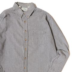90's USA製 LLビーン ギンガムチェック コットン ネルシャツ (XL) 黒×白 ボタンダウン 90年代 アメリカ製 旧タグ オールド L.L.Bean アメリカ古着 USED ビンテージ ヴィンテージ
