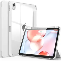 11世代 ケース（A16）2022 ipad ケース 10.9インチ耐衝撃オールラウンド保護防汚テクノロジー肌に優しいレザー透明アクリルバックパネル三つ折りスタンドケース 10世代 iPad ペンオーガナイザー付き(ホワイト) GreenLaw