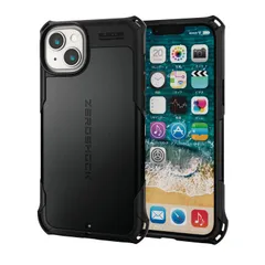 エレコム iPhone 14 Plus ケース カバー 耐衝撃 衝撃吸収 ZEROSHOCK [四つ角ダンパー/ハニカム構造/ダブルレイヤー設計] 【衝撃吸収フィルム付き】 ストラップホール付き ブラック PM- [ブラック] [1)ケース+衝撃吸収フィルム]
