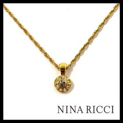 【NINA RICCI】NRロゴ ラインストーン ネックレス ゴールド/金カラー ラウンド ペンダント ニナリッチ (SER-3843)