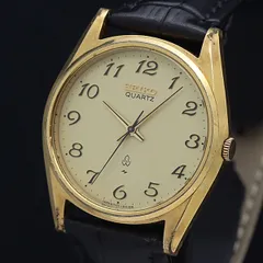 稼働 良品 セイコー QZ  7121-8000 ラウンド ゴールド文字盤 メンズ腕時計 2000000 NSK MTM