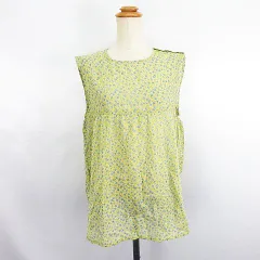 ノーブランド チュニック ワンピース ノースリーブ ラウンドネック シアー 花柄 コットン M～L イエロー系 ※EKM