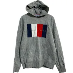 TOMMY HILFIGER プリントスウェット パーカー S グレー トミーヒルフィガー プルオーバー 裏起毛 古着卸 アメリカ仕入 a703-5169
