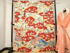 平和屋着物▼豪華振袖・長襦袢(袷)セット　駒刺繍　渡り橋風景花文　金彩　正絹　逸品　AAAW0691ck