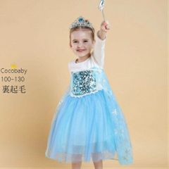 プリンセス ドレス 子ども 冬 3歳 クリスマス ワンピース 長袖 綿 裏起毛 お姫様 水色 仮装 女の子 キッズ 100 110 120 130 誕生日 プレゼント お遊戯会 保育園 幼稚園