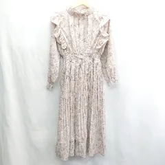 ◇ ⊇ FUN 花柄 ウエストゴム プリーツ加工 長袖 ロング丈 ワンピース サイズS ピンク系 マルチカラー レディース E  【1502060018814】