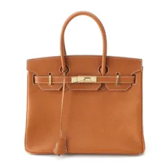 ハイクラス レザー バーキン型  ハンドバッグ ブラウン ゴールド金具【中古】