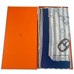 新品未使用 HERMES エルメス Chale140 カレジェアン 140 バンダナ 白 マリン カシミヤ