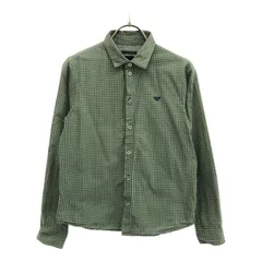 Emporio Armani エンポリオアルマーニ チェック柄 ロゴ刺繍 長袖 シャツ 12A グリーン系 キッズ 古着