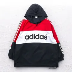 adidas 90年代 デサント社製 ピステ プルオーバー ナイロンパーカー M-L 3ストライプ 両面ロゴプリント 日本製