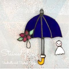 新作ステンドグラス傘とてるてる坊主のオーナメント　サンキャッチャー梅雨雨降りかさ紫陽花