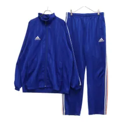 adidas (アディダス) ショルダーライン フロントロゴ刺繍 トラックジャケット トラックパンツ セットアップ ジャージ ブルー JD1018のサムネイル